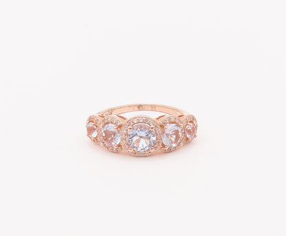 925 Sterling Silver Vintage Ring Rose Gold Plated Multi Shape Topaz Sz 9 RG28027