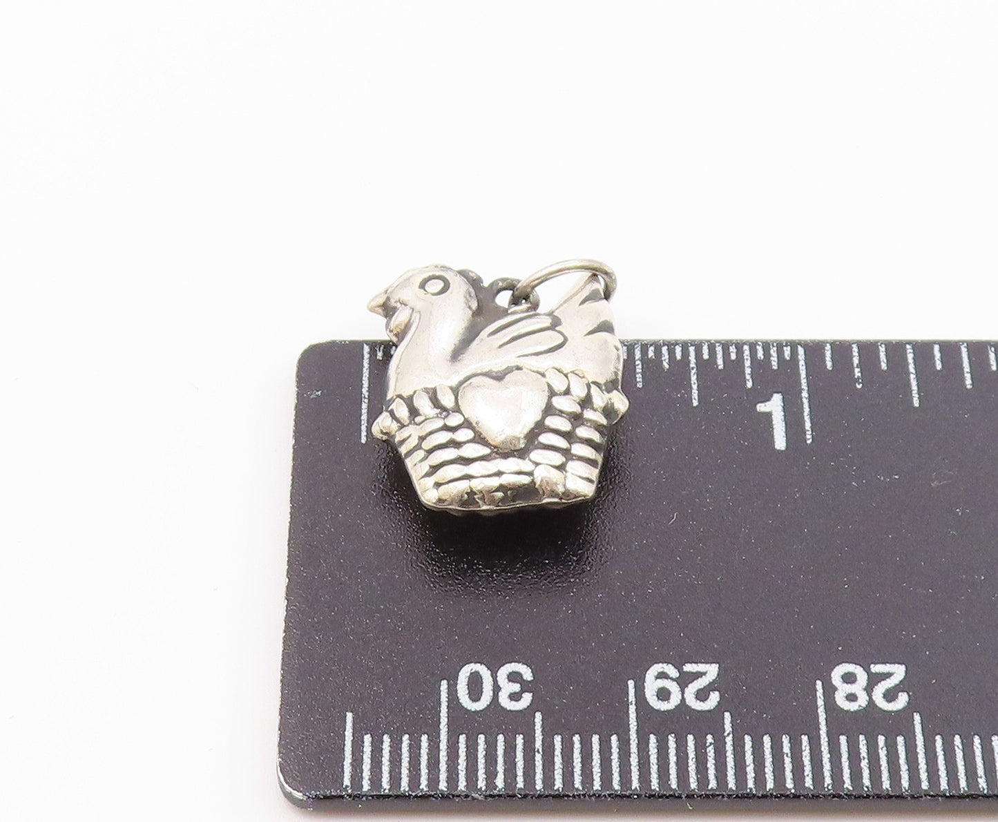 925 Sterling Silver  Vintage Hollow Dove Bird In Love Basket Pendant  PT21268