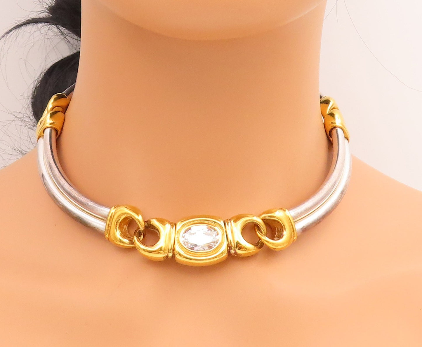 925 Sterling Silver Vintage Necklace UNOAERRE Solid Two Tone Choker  NE4715