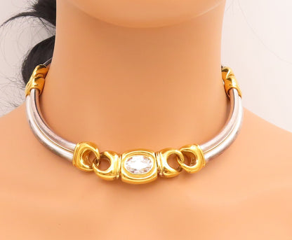 925 Sterling Silver Vintage Necklace UNOAERRE Solid Two Tone Choker  NE4715