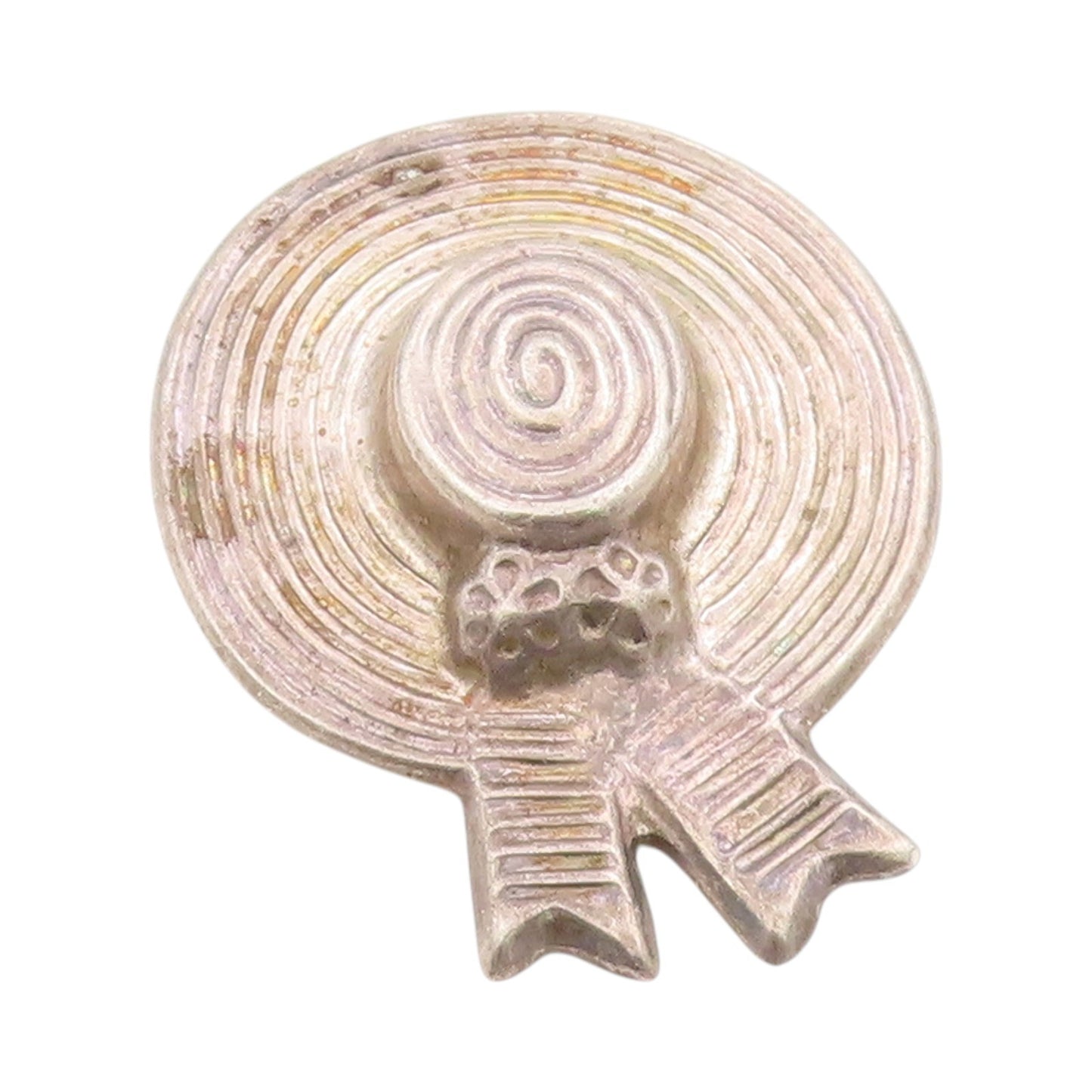 925 Sterling Silver Vintage Brooch MEXICO Etched Floral Hat With Ribbon  BP11816