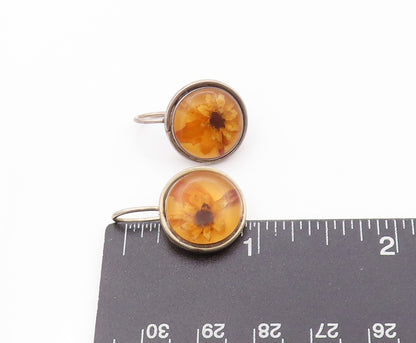 925 Sterling Silver Vintage Earrings Modernist Dried Flower Design  EG13556
