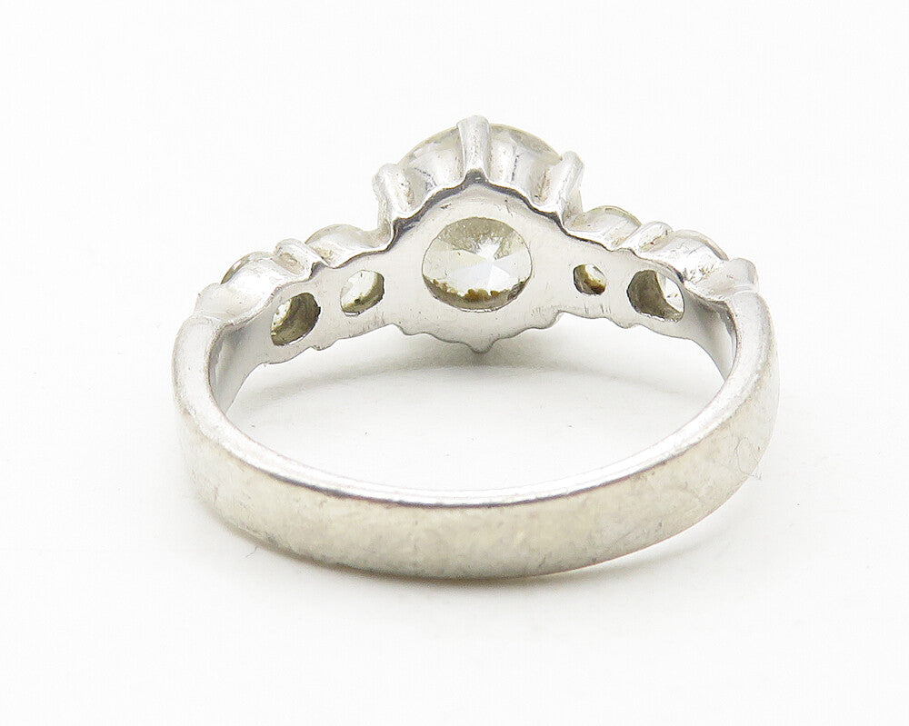 925 Sterling Silver   Cubic Zirconia Solitaire With Accents Ring Sz 7  RG11647