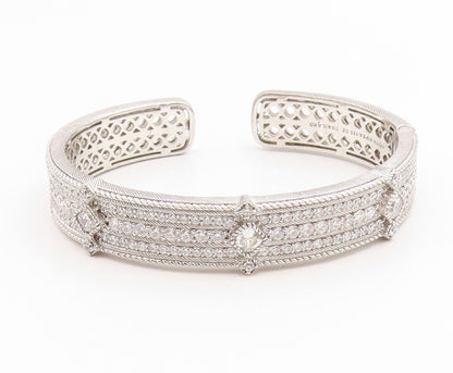 925 Sterling Silver Vintage Bracelet JUDITH RIPKA Elegant CZ Wide Cuff  BT11927