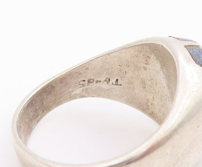 925 Sterling Silver Vintage Ring Lapis Lazuli Geometric Inlay  Sz 10  RG34477