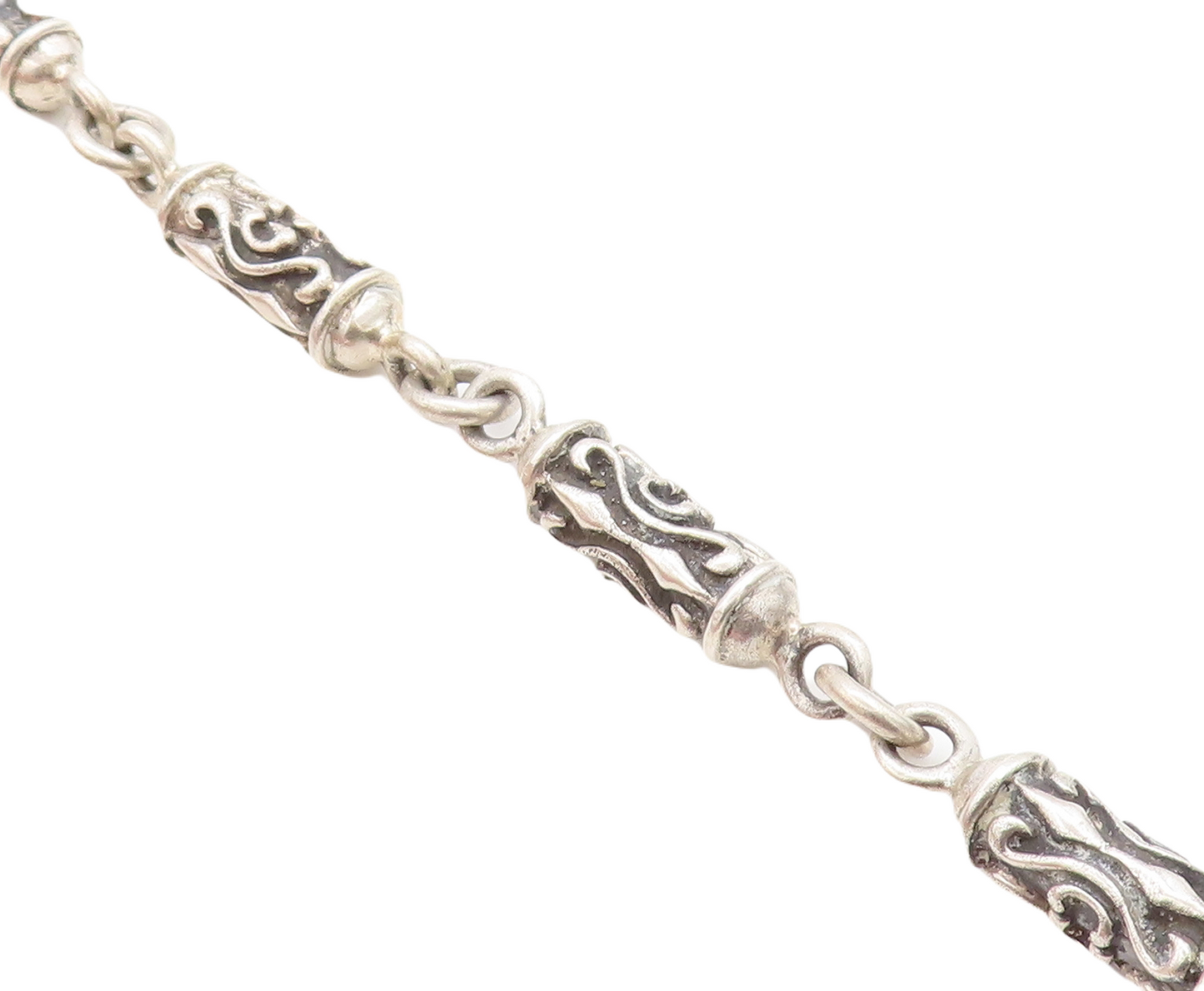 925 Sterling Silver  Vintage Swirl Detailed Bar Link Chain Bracelet  BT1979