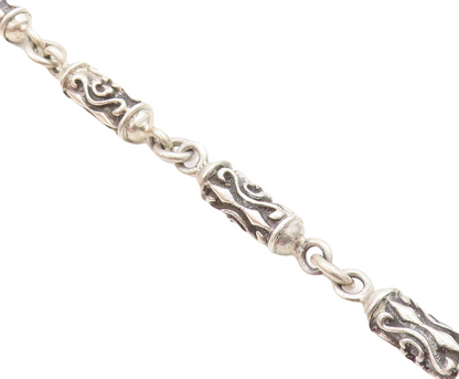 925 Sterling Silver  Vintage Swirl Detailed Bar Link Chain Bracelet  BT1979