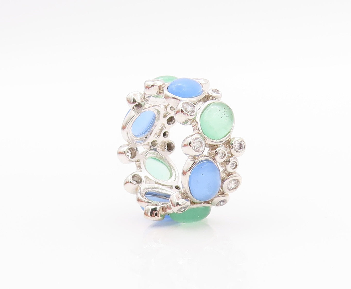 925 Sterling Silver Vintage Ring Brutalist Cutout CZ & Gemstones  Sz 7  RG32329