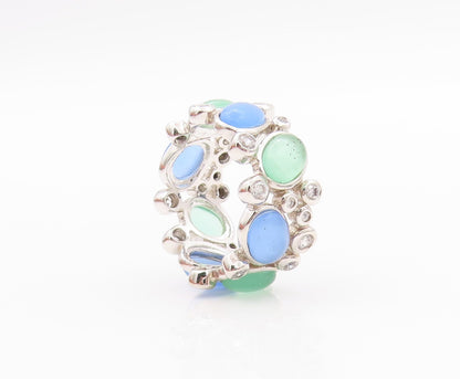 925 Sterling Silver Vintage Ring Brutalist Cutout CZ & Gemstones  Sz 7  RG32329