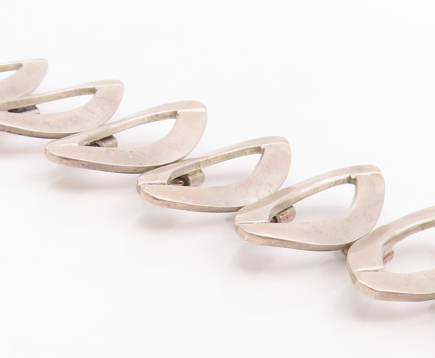 925 Sterling Silver Vintage Bracelet Modernist Marquise Panel Link  BT11949