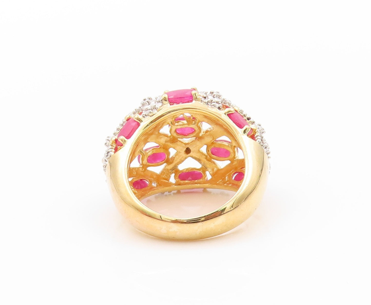 925 Sterling Silver Vintage Ring Gold Plated Oval Cut Ruby & CZ  Sz 5  RG32411