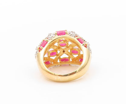 925 Sterling Silver Vintage Ring Gold Plated Oval Cut Ruby & CZ  Sz 5  RG32411