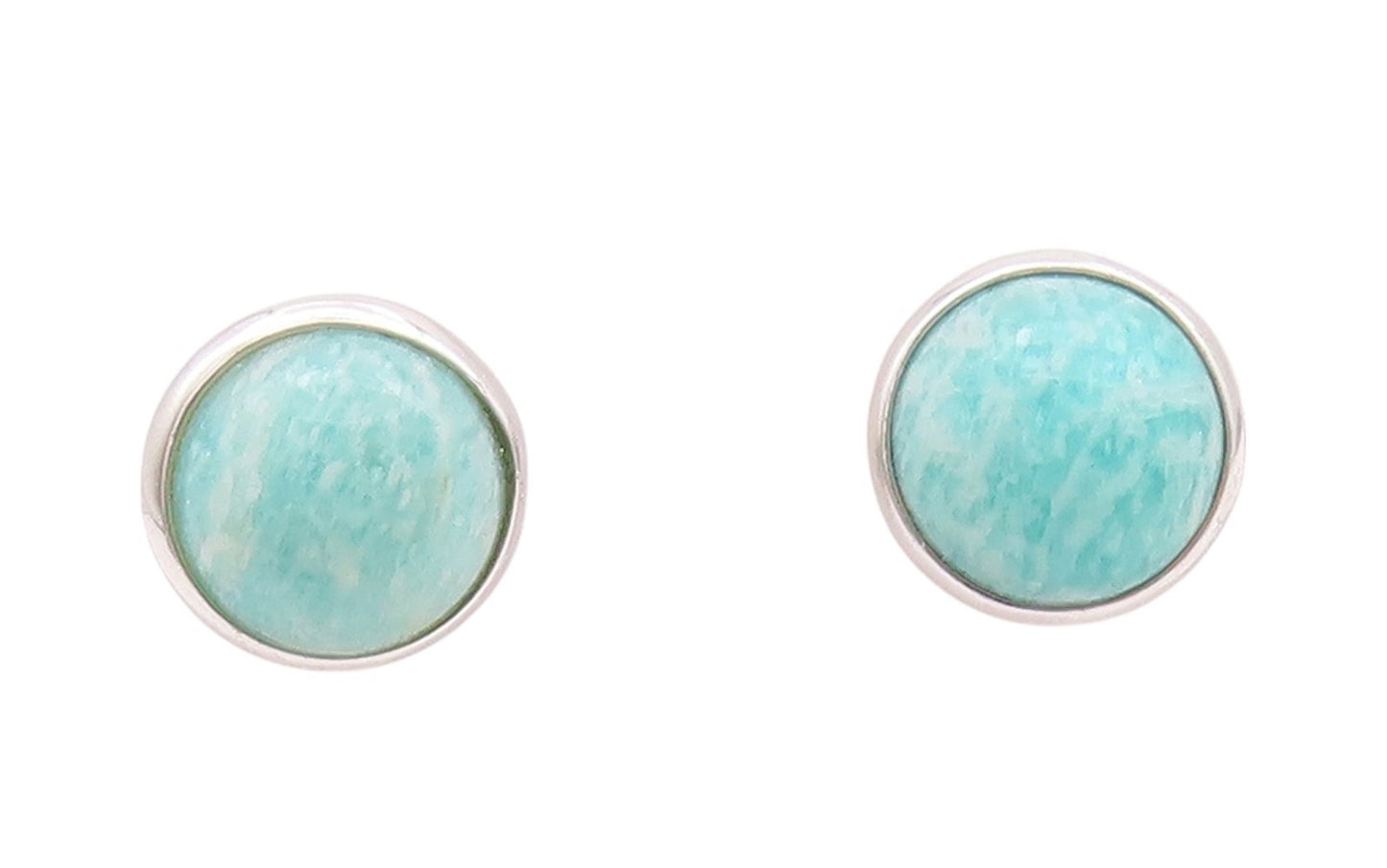 925 Sterling Silver Vintage Earrings Cabochon Round Amazonite Studs  EG13638