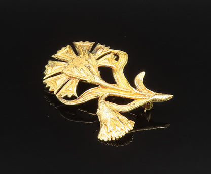 925 Sterling Silver  Vintage Gold Plated Double Flower Brooch Pin  BP9695