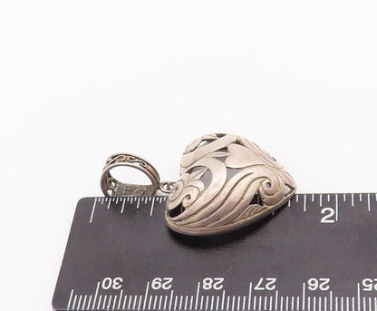 925 Sterling Silver Vintage Pendant Domed Swirly Carved Love Heart  PT23366