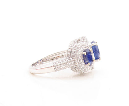 925 Sterling Silver Vintage Ring Oval Cut Sapphire Halo CZ Bands  Sz 7  RG31536