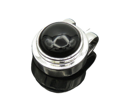 925 Sterling Silver  Cabochon Cut Black Onyx Shiny Slide Pendant  PT14368