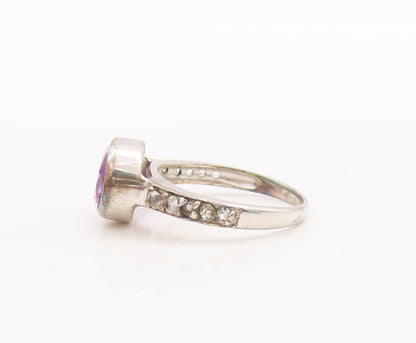 925 Sterling Silver Vintage Ring Oval Cut Amethyst Topaz Band  Sz 6.5  RG29705