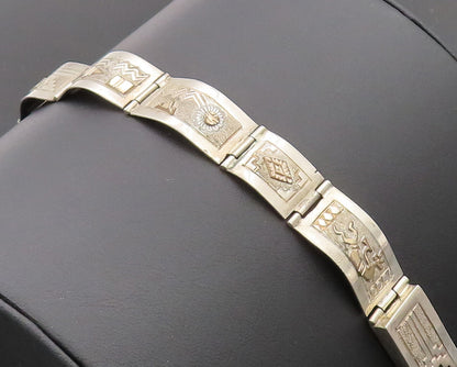 12k Gold 925 Sterling Silver Vintage Bracelet MARIANO NAVAJO Carved  BT10166