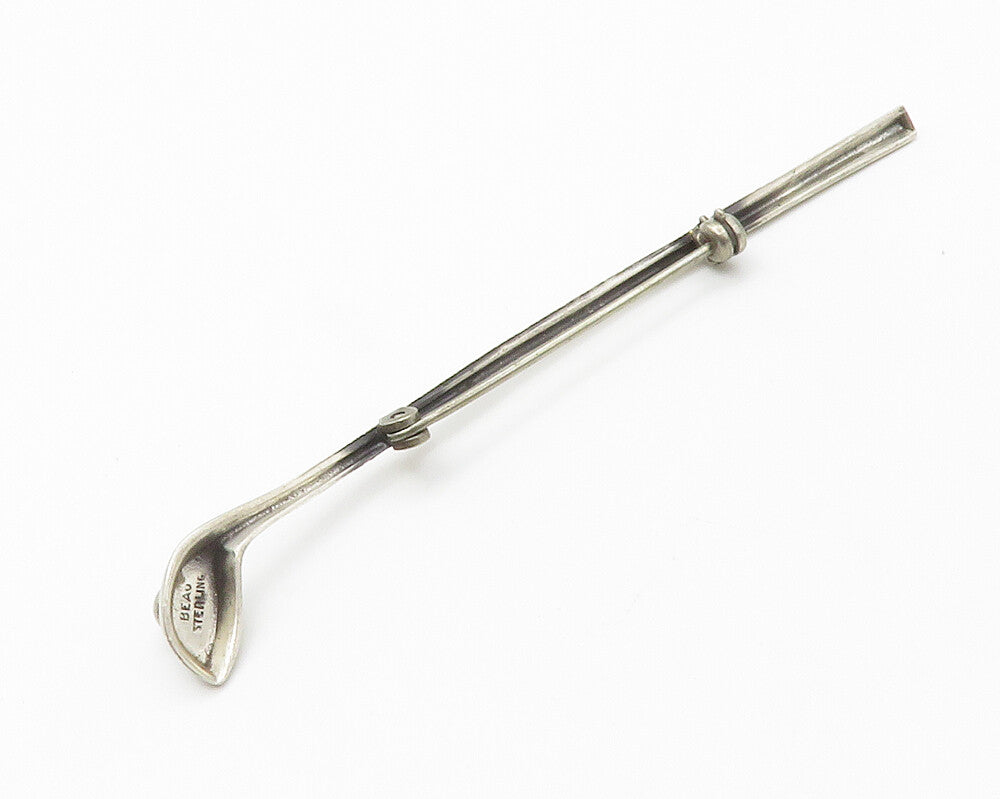 BEAU 925 Sterling Silver  Vintage Golf Club & Ball Sports Brooch Pin  BP5607
