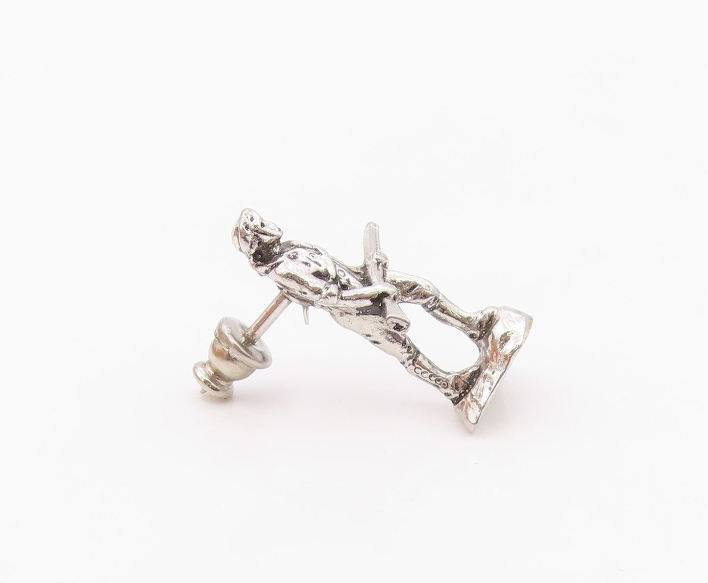 925 Sterling Silver  Vintage Shiny Petite Man With Rifle Lapel Pin  TR2952