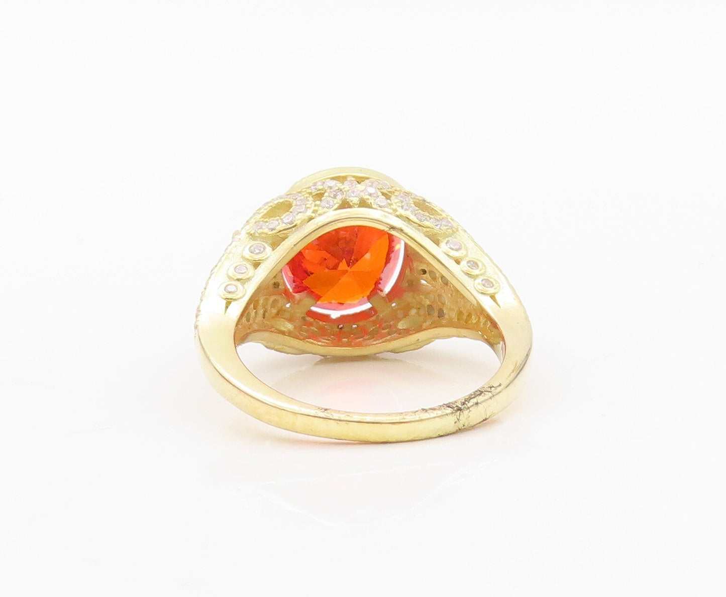 925 Sterling Silver Vintage Ring Gold Plated Orange & White CZ  Sz 7  RG30473