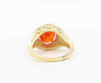 925 Sterling Silver Vintage Ring Gold Plated Orange & White CZ  Sz 7  RG30473