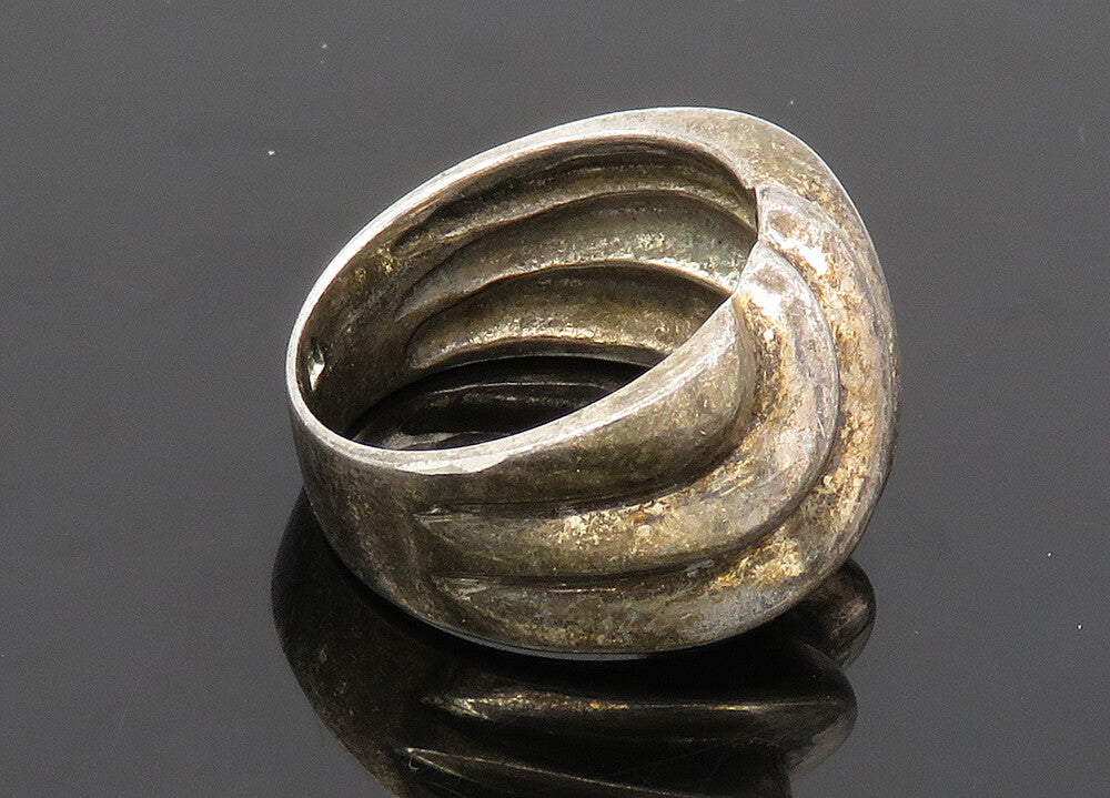 925 Sterling Silver  Vintage Dark Tone Fluted Dome Band Ring Sz 6  RG20397
