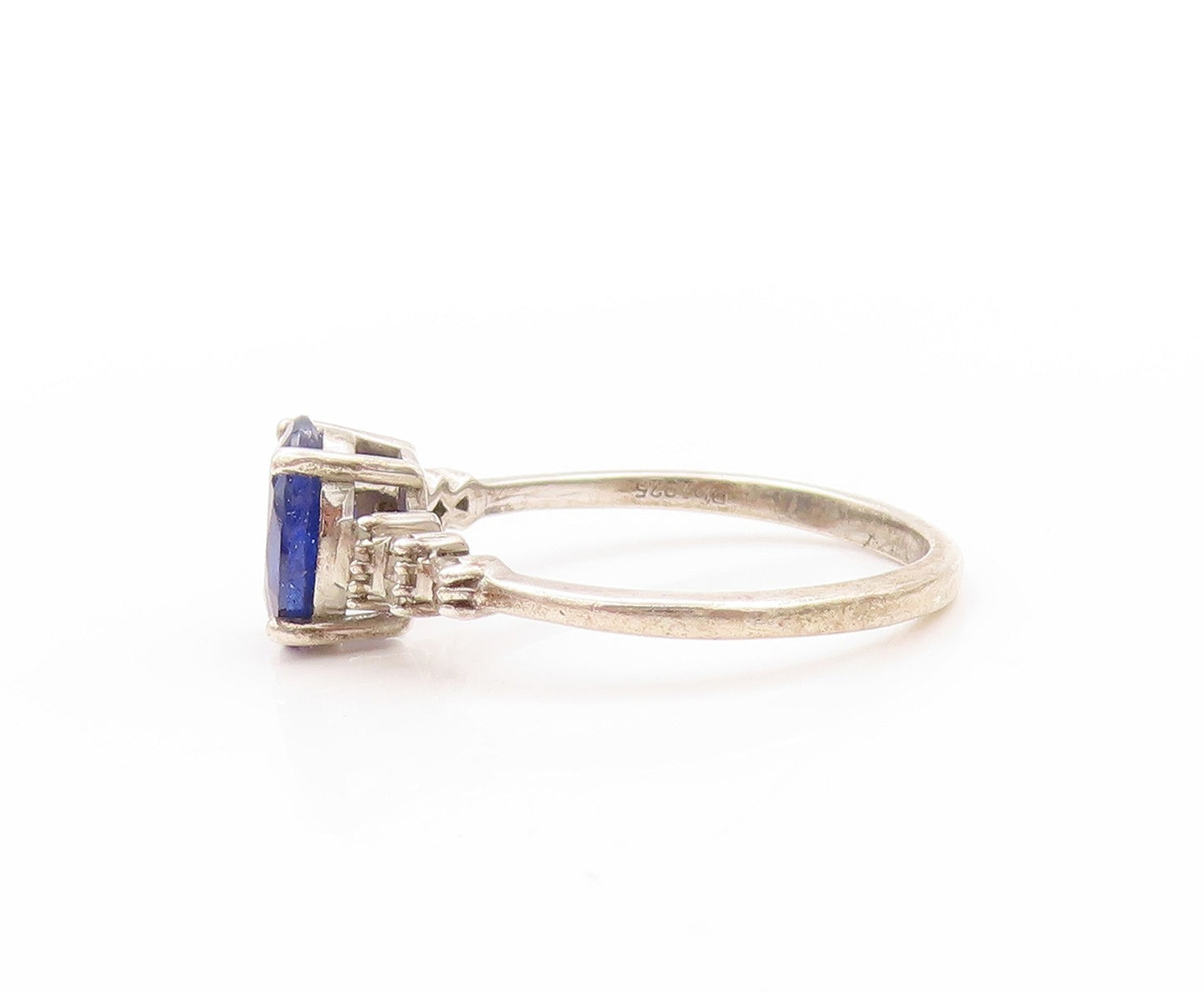 925 Sterling Silver Vintage Ring Diamonds Band & Oval Sapphire  Sz 8  RG32942