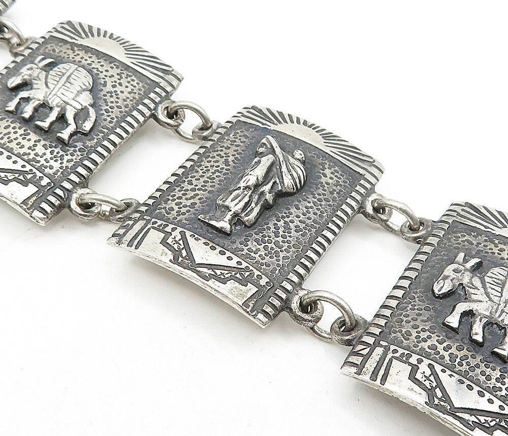 925 Sterling Silver  Vintage Antique Oxidized Storyteller Bracelet  BT1620