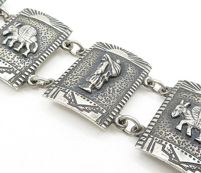 925 Sterling Silver  Vintage Antique Oxidized Storyteller Bracelet  BT1620
