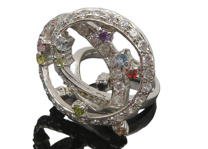 925 Sterling Silver Shiny Multi Color Topaz Swirl Cocktail Ring Sz 8 RG12112