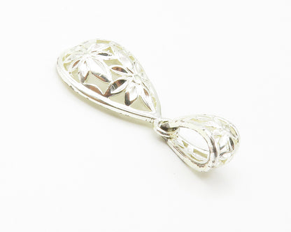 925 Sterling Silver  Shiny Polished Floral Dome Tear Drop Pendant  PT11244