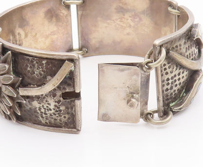 925 Sterling Silver Vintage Bracelet MEXICO Designer Sunflower & Abalone BT10434