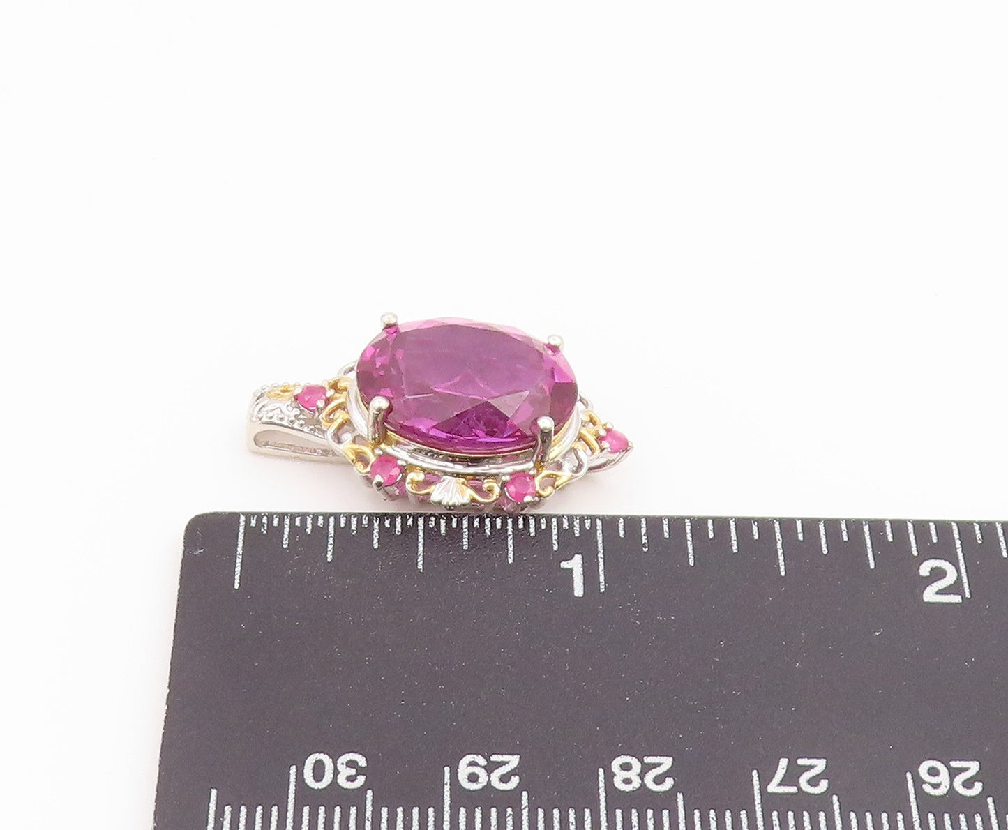 925 Sterling Silver Vintage Pendant Two Tone Oval Cut Pink Topaz Charm  PT26592