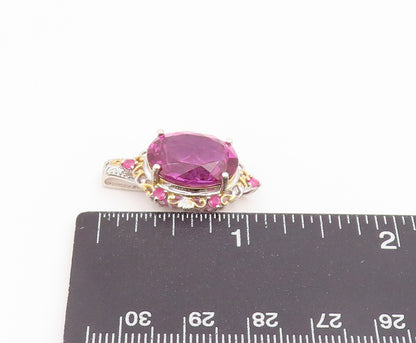 925 Sterling Silver Vintage Pendant Two Tone Oval Cut Pink Topaz Charm  PT26592