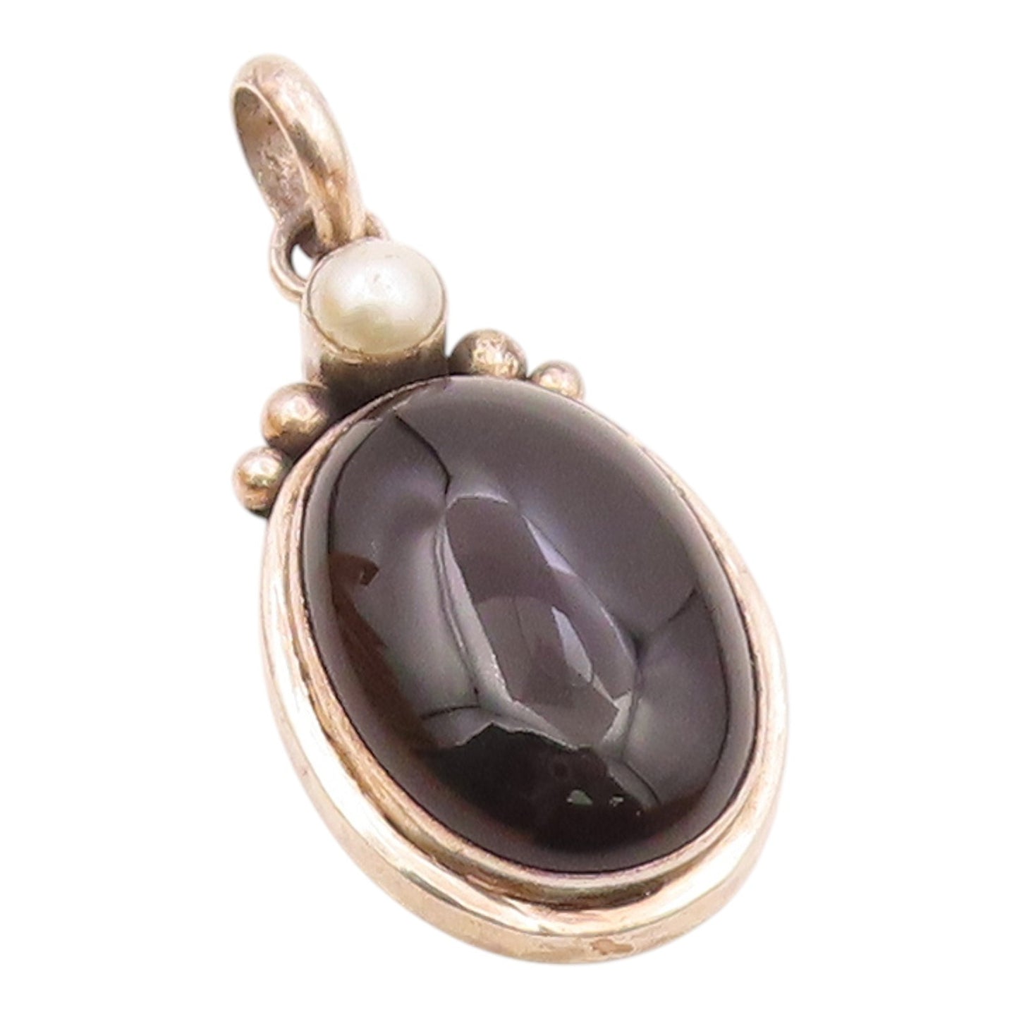 925 Sterling Silver  Vintage Black Onyx & Petite Pearl Drop Pendant  PT14279