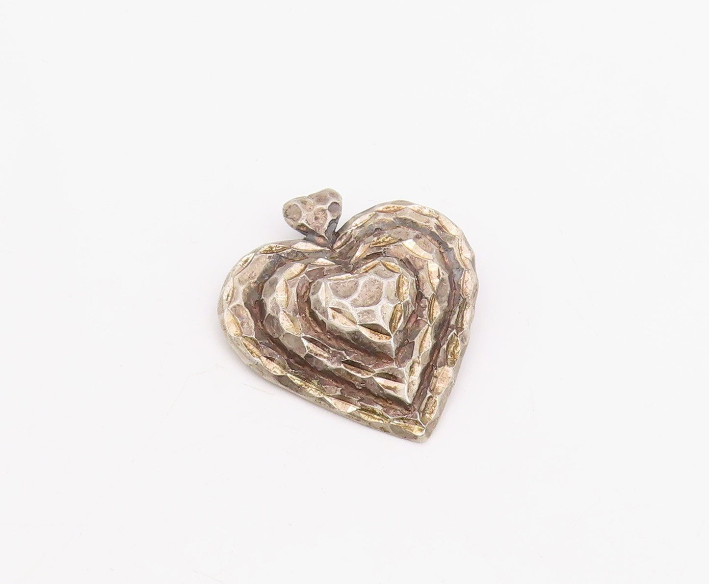925 Sterling Silver Vintage Pendant Classic Hammered Love Heart Charm  PT25888