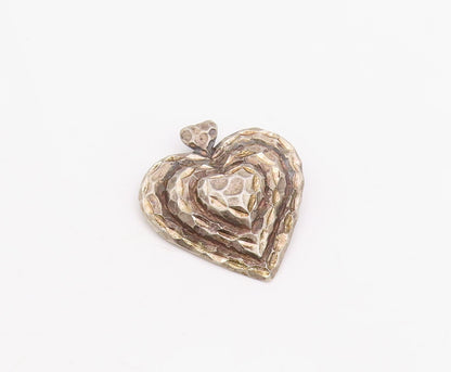 925 Sterling Silver Vintage Pendant Classic Hammered Love Heart Charm  PT25888
