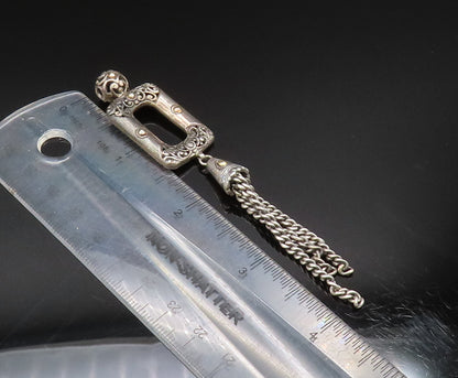 18K GOLD & 925 Silver  Vintage Scrolled Open Rectangle Dangle Pendant  PT20486