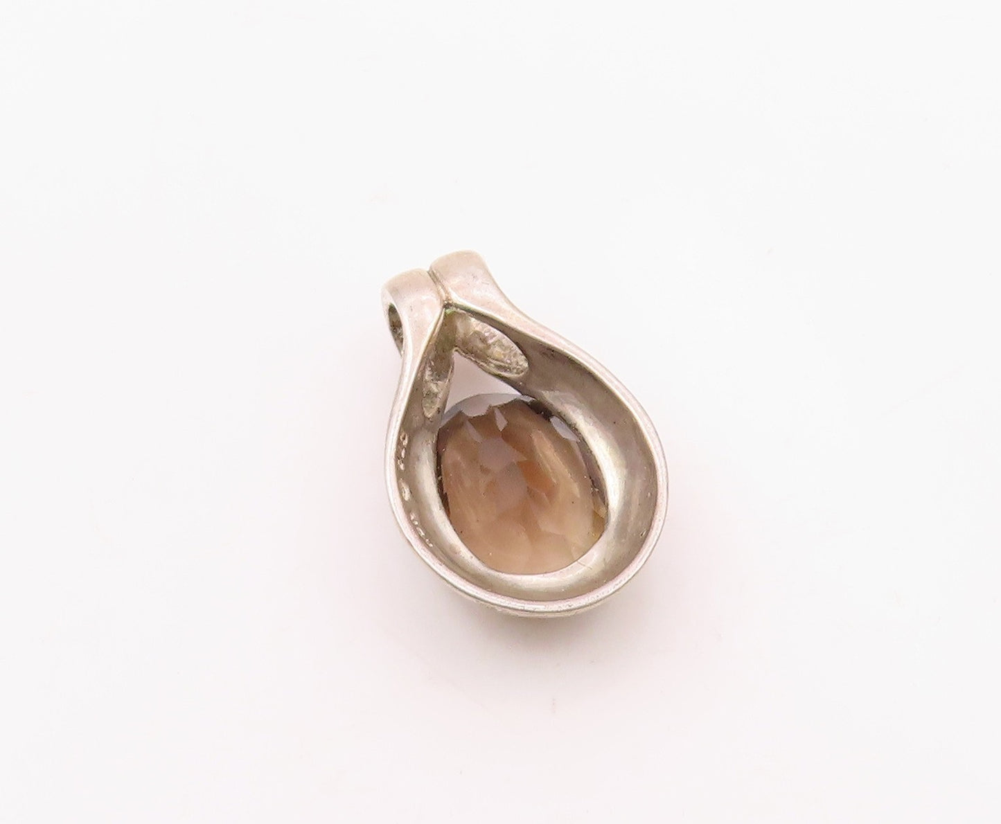 KABANA 925 Sterling Silver Vintage Prong Set Smoky Quartz Drop Pendant PT21573
