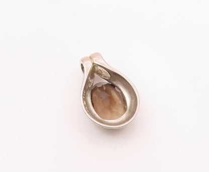 KABANA 925 Sterling Silver Vintage Prong Set Smoky Quartz Drop Pendant PT21573