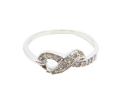 925 Sterling Silver  Genuine Diamonds Ribbon Design Band Ring Sz 8  RG8726
