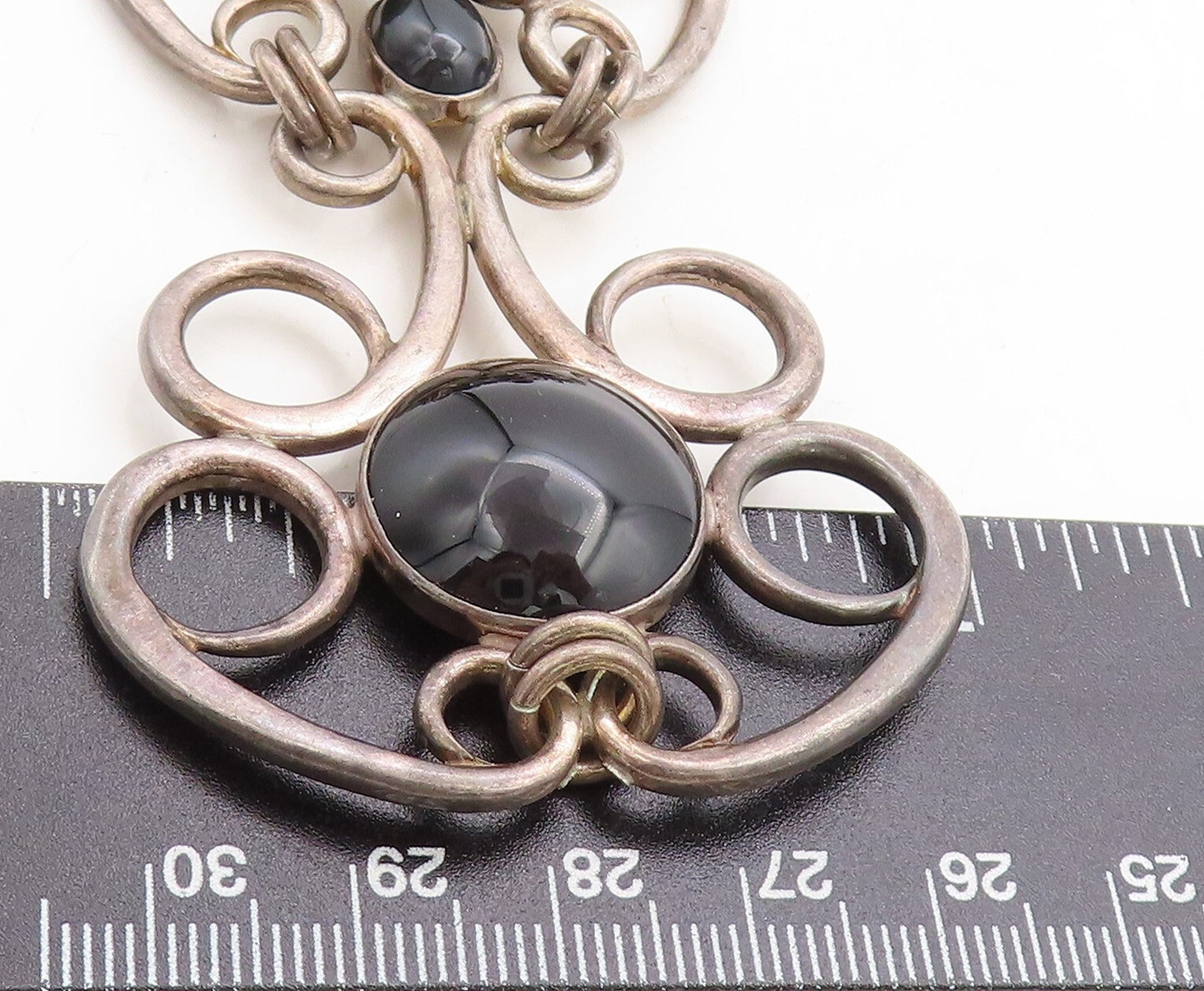 ISRAEL 925 Sterling Silver Vintage Black Onyx Swirl Chain Necklace  NE1416