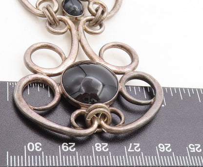 ISRAEL 925 Sterling Silver Vintage Black Onyx Swirl Chain Necklace  NE1416