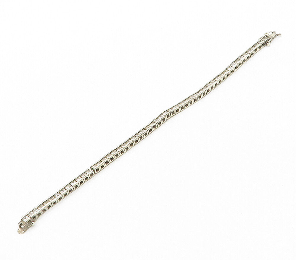 925 Sterling Silver  Vintage White Topaz Box Link Chain Bracelet  BT6213