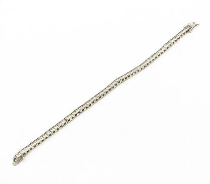925 Sterling Silver  Vintage White Topaz Box Link Chain Bracelet  BT6213