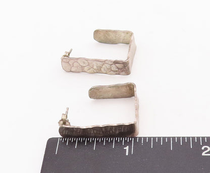 925 Sterling Silver Vintage Earrings Bubble Effect Open Square Hoops  EG13138
