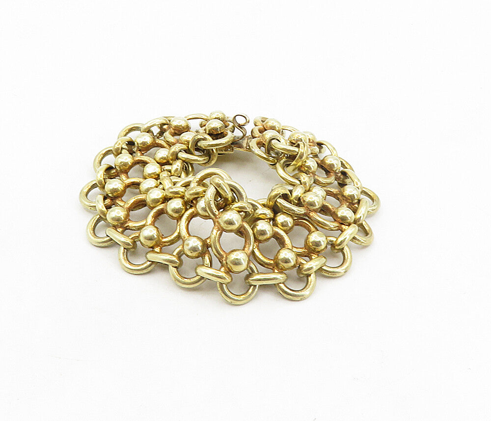 MEXICO 925 Silver  Vintage Gold Plated Open Circle Link Chain Bracelet  BT3997