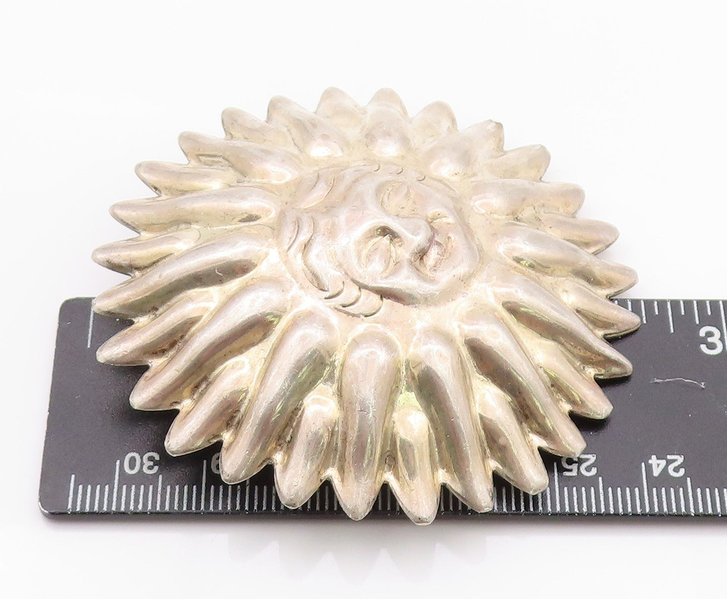 925 Sterling Silver Vintage Brooch MEXICO Puffed Smiling Sun Carved  BP11665